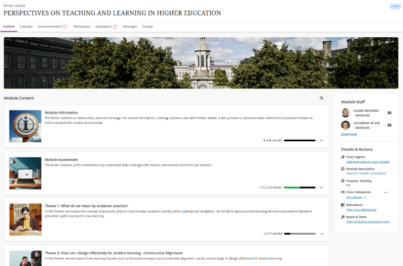 An example of a module homepage in Blackboard Ultra