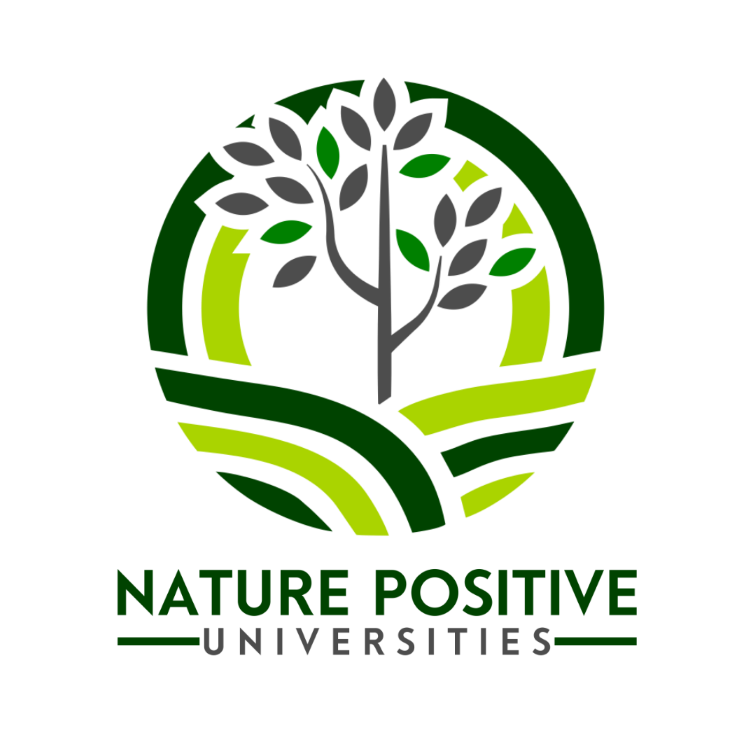 Green tree with wavy lines and text that reads Nature Positive University 
